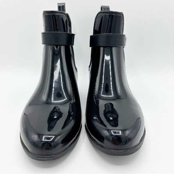 Marc Fisher Women's 6 Rainy Black Glossy Ankle‎ Rain Bootie Buckle Boot Sz 7 - Picture 5 of 11